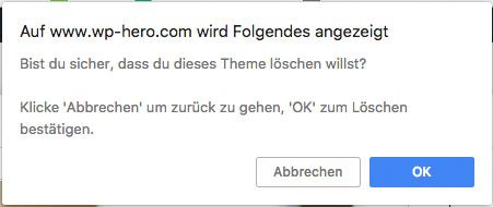WordPress Theme löschen - Sicherheitsabfrage