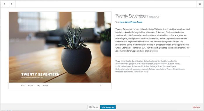 WordPress Theme löschen - Theme details